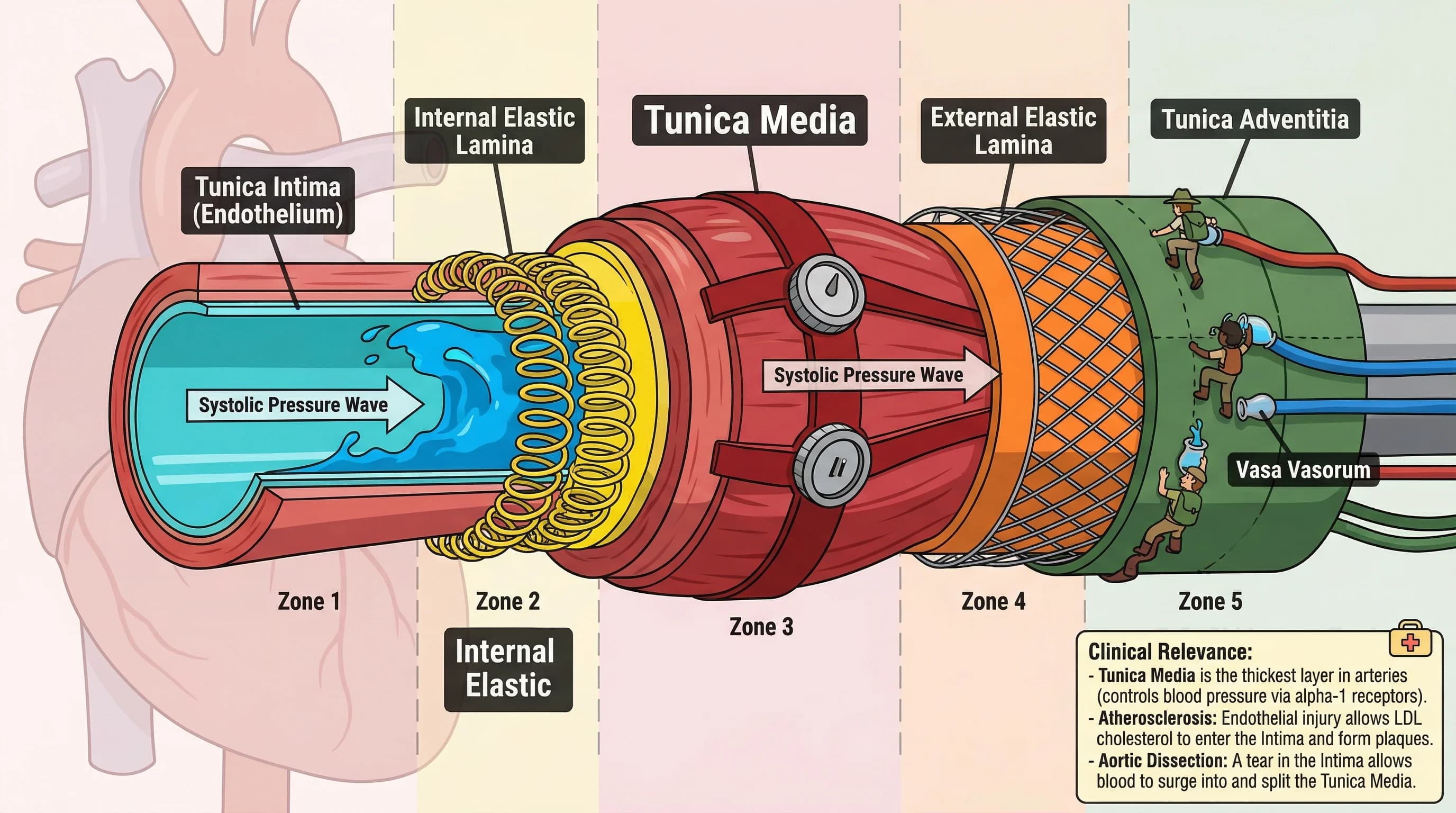 Visual mnemonic for Arterial Wall Layers (Tunica Intima Media Adventitia) using High-Pressure Fire Hose / Industrial Piping analogy