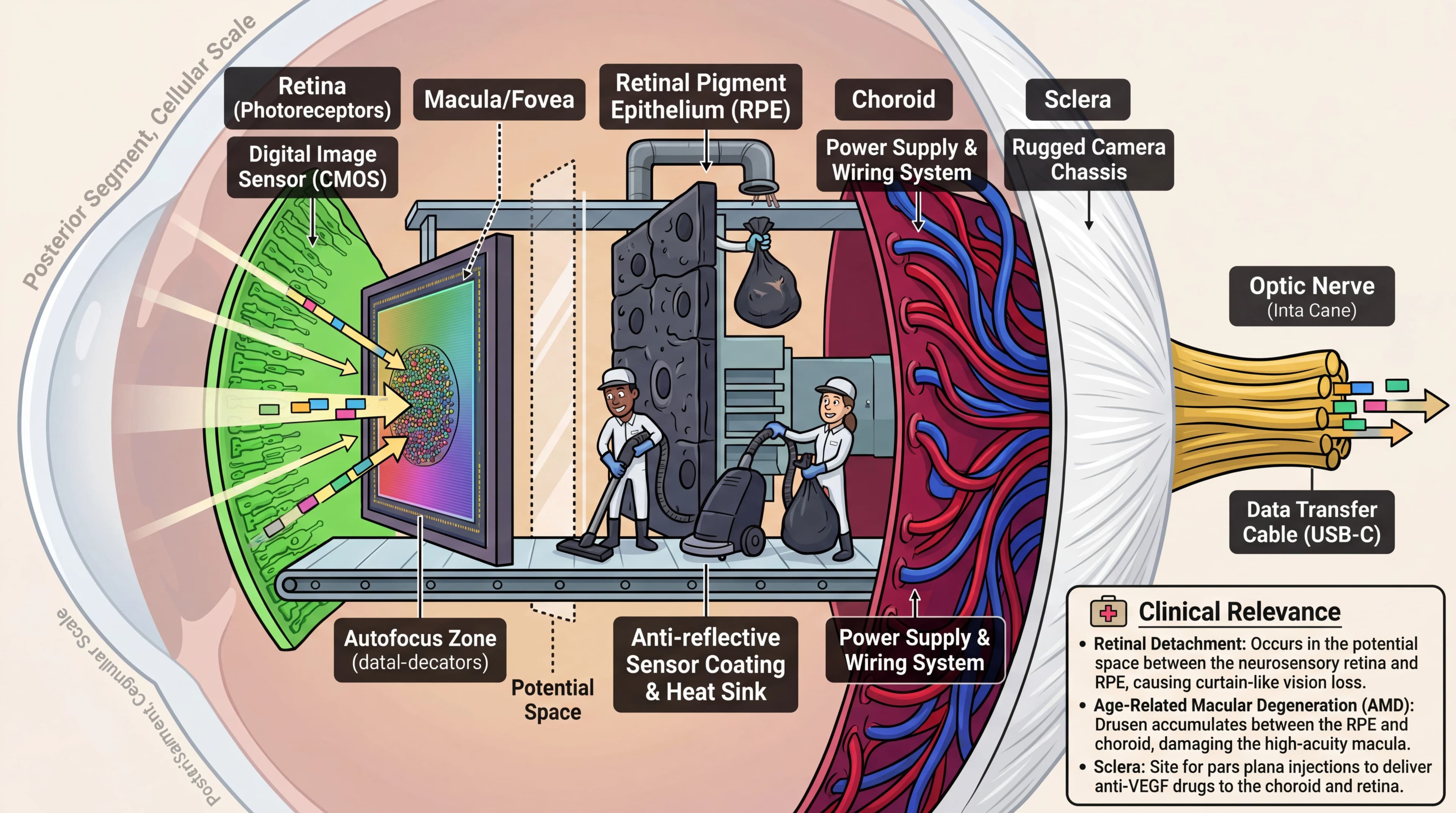 Visual mnemonic for Eye Anatomy Layers (Retina Choroid Sclera) using Digital Camera analogy